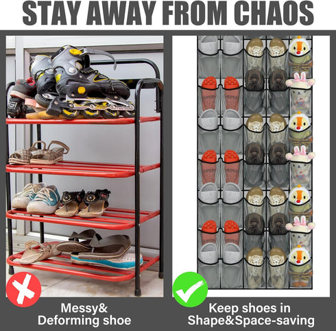 40 Large Over the Door Shoe Organizer Shoe Rack for Door Gray Mesh Pockets Hanging Shoe Organizer for Closet Shoe Holder Rack Behind Door Hanger H...
