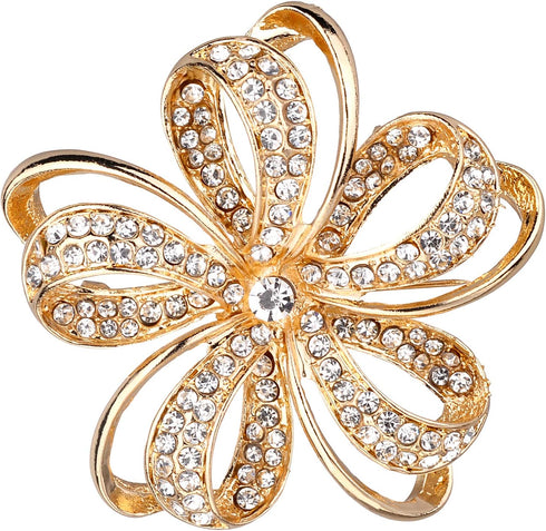 Nicole Miller Gold Twisted Petals Flower Crystal Rhinestones Brooch...