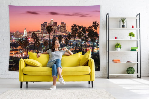 feelacle Los Angeles City Skyline Tapestry 80" X 60" Downtown Landscape Wall Hanging Party Decorations Home Decor For Bedroom Living Room Dorm (20...