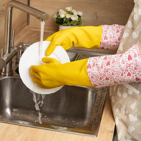 18.5inch Rubber Gloves Waterproof polyester Household Cleaning Gloves For DishWashing,Gardening,Painting(Large)...