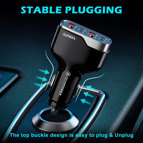 SUNDA 60W USB C Fast Car Charger | 4-Ports Car Charger Adapter | Dual Type C PD30W/PPS30W Compatible with iPhone15/14 Pro/Max/iPhone13/Galaxy/Sams...