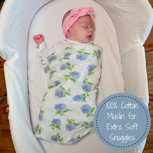 Swaddle Blanket | 100% Muslin Cotton | Newborn and Baby Nursery Essentials for Girls, Registry | Hydrangea Print...