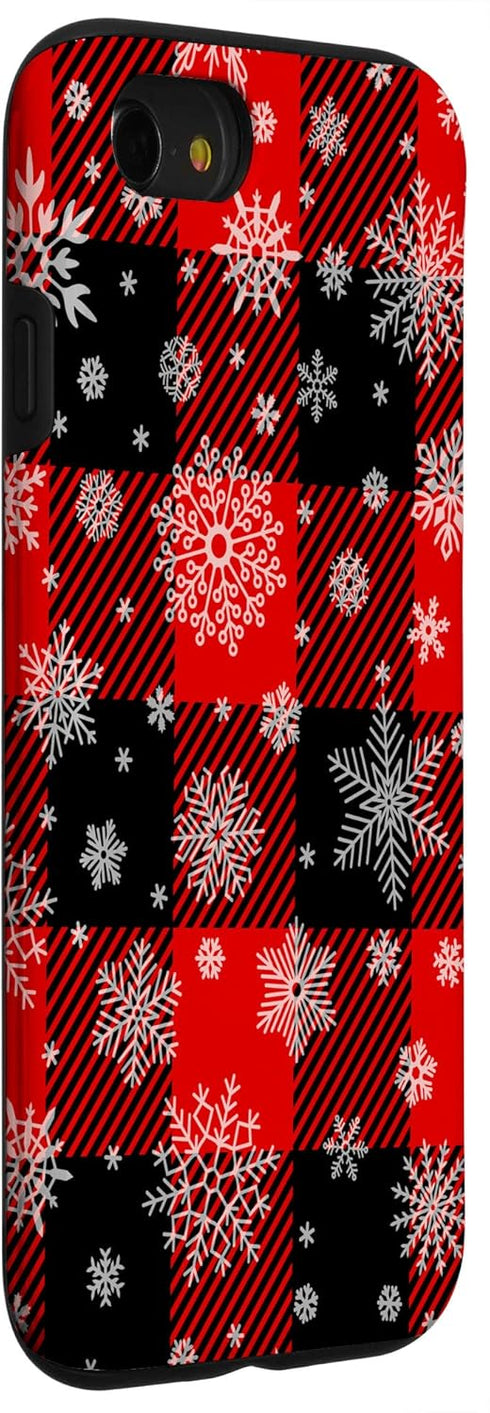 iPhone SE (2020) / 7 / 8 Snowflakes on Red Black Winter Christmas Plaid Buffalo Phone Case...