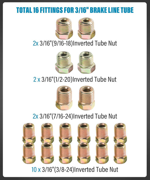 32PCS Brake Line Fittings,Brass Brake Line Fittings Kit,Metric Brake Line Invert Flare Fittings Brake Line Fittings Assortment,Brake Line Fitting ...