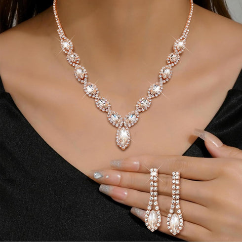 THUNARAZ Sparkled Jewelry Set for Women Silver Rhinestone Necklace Teardrop Dangle Earrings Bracelet for Bride Bridesmaid Crystal Bridal Prom Cost...