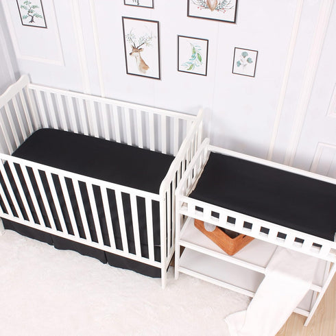 Black Diaper Changing Pad Cover with Strap Holes Set of 3, Snug Fit 4-sided Contoured Changing Table Pad 16x31 16x32, Fitted Change Pad Sheet for ...