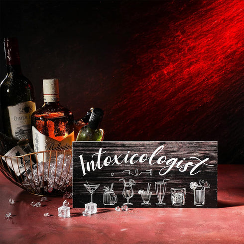 Jetec Intoxicologist Wood Bar Signs Decor with Drinks Patterns Wooden Plaque Sign Wall Art Pub Home Bar Decoration...