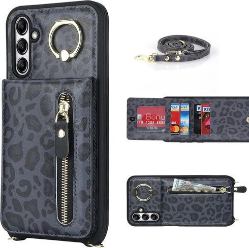 Samsung Galaxy A14 5G Case with Card Holder for Women, Galaxy A14 5G Phone Case Wallet with Strap Credit Card Slots Crossbody with Zipper Shockpro...
