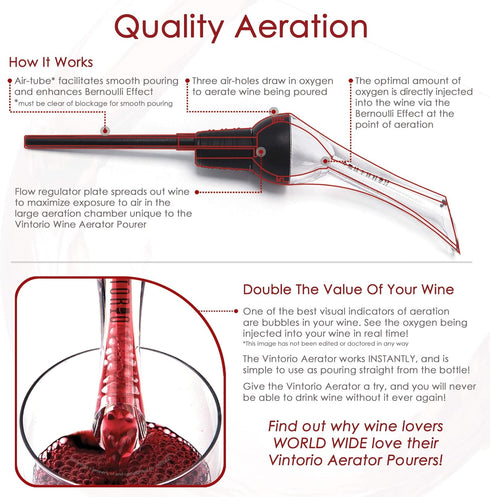 Vintorio Wine Aerator Pourer - Premium Aerating Pourer and Decanter Spout (Black)...