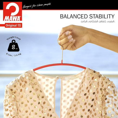 Mawa Euro Series Light Thin Non-Slip Space Saving Clothes Hanger Style 40/P, Set of 10, Red Pack of 10 10 Piece...