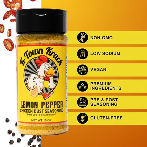 K-Town Krack - Lemon Pepper Chicken Dust Seasoning - Lemon Pepper Seasoning & BBQ Rub Seasoning for Chicken, Beef, Pork, Fish - All-Purpose Season...