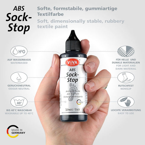 Viva Decor ABS Sock Stop (2.77 Fl oz, Black) - Fabric Paint for Non-Slip Socks, Bath Mats & More - Latex-Free, Water-Based, Washable - For Grip So...