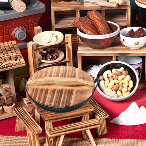 Zerodeko 1 Set 1: 12 Miniature Cooking Pot Mini Wok with Wooden Cover Miniature Kitchen Gadgets Dollhouse Cookware Accessories...