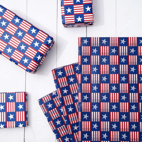 Whaline 100 Sheets Patriotic Tissue Paper Blue Red Star Stripe Gift Wrapping Paper 4th of July Decorative Art Paper for DIY Crafts Independence Da...