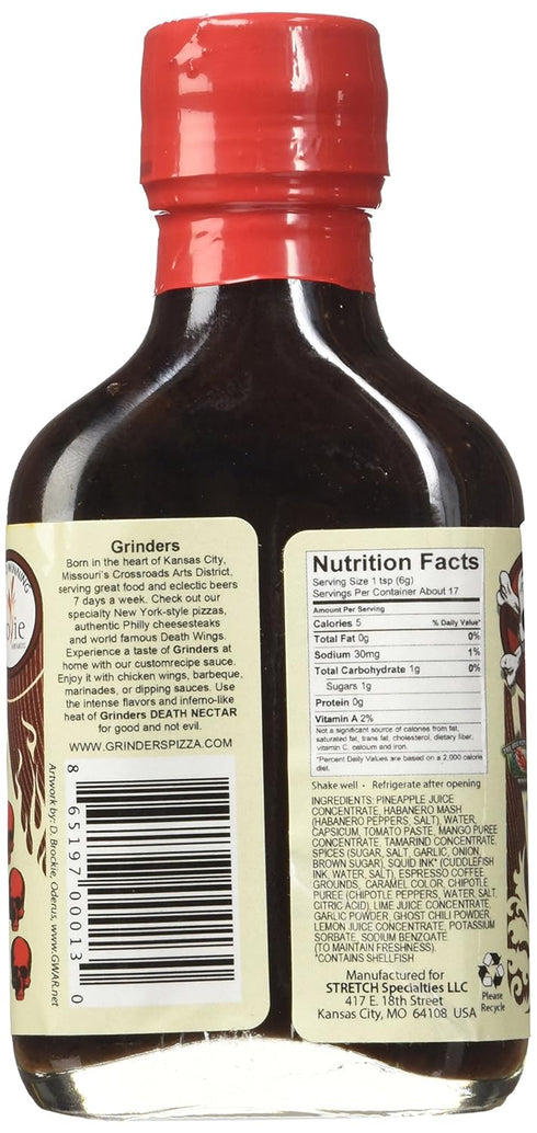 Grinders Death Nectar - Extremely Hot - Ghost Pepper Hot Sauce 3.5 oz...