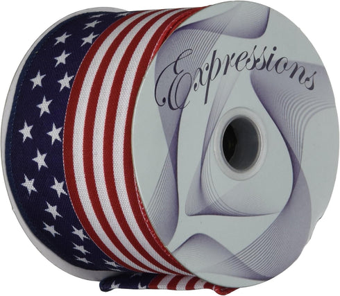Craig Bachman Imports 8567339343 2.5" x 10 yd Red, White, Blue Stars/Stripes Ribbon...