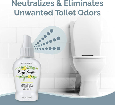 SMELLS BEGONE 4 oz Essential Oil Air Freshener Bathroom Spray - Eliminates Bathroom & Toilet Odors - Made with Essential Oils - Fresh Lemon Scent...