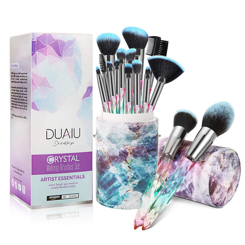 DUAIU Makeup Brushes 15pcs Premium Synthetic Bristles Crystal Handle Set Kabuki Foundation Brush Face Lip Eye Makeup Brush Sets Professional with ...
