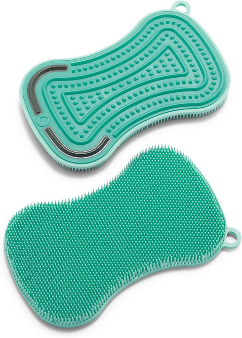 GreenLife Reusable Multipurpose Silicone 2 Pack Sponge and Scrubber, Hygienic and Odor Resistant Dish Washing, Scratch Free Cleaning, Dishwasher a...