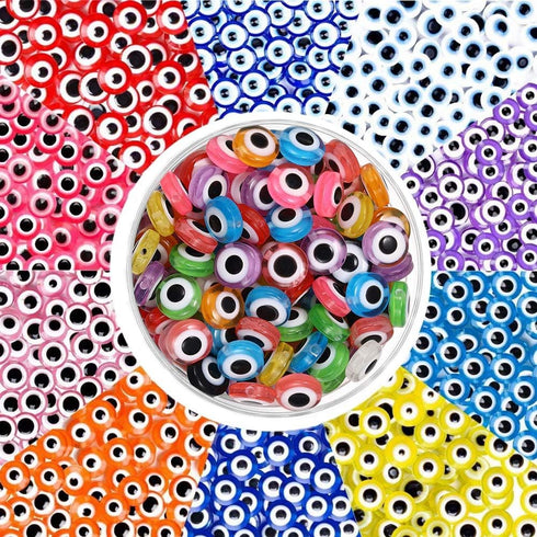 Evil Eye Beads for Jewelry Making,750 Pieces Flat Round Lampwork Evil Eye Turkish Handmade Resin Charms Spacer Beads for DIY Jewelry Bracelet Earr...