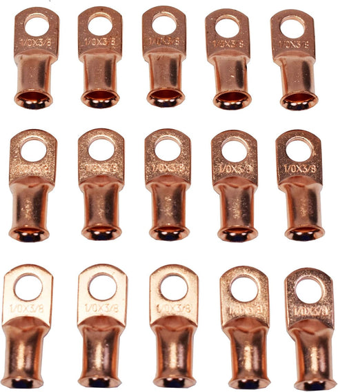A-Team Performance 1/0 AWG American Wire Gauge Battery Cable 3/8" Tubular Lug Ring Eye Terminals Automotive Car Connector Accessories, Copper, 15 ...