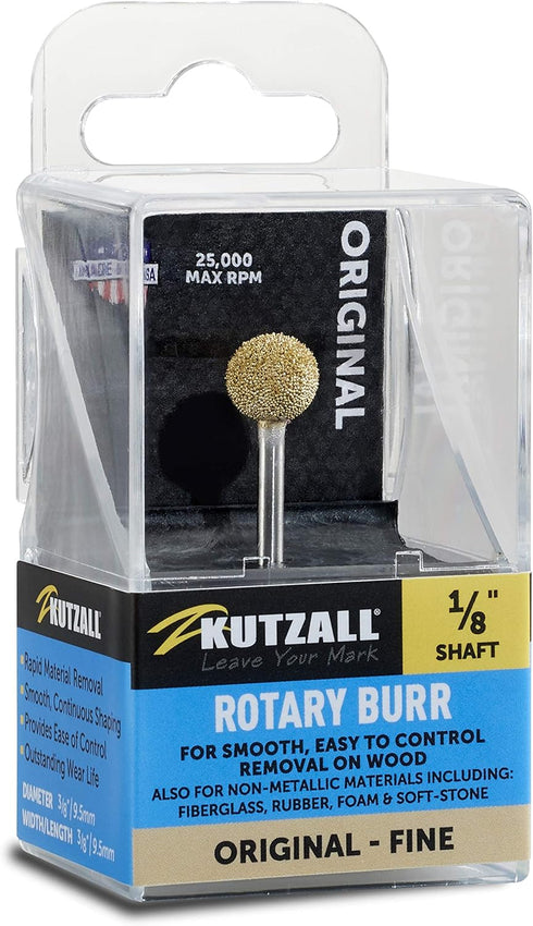 Kutzall Original Sphere Rotary Burr, 1?8" Shaft, Fine - Woodworking Attachment for Dremel, Foredom, DeWalt, Milwaukee Tools. Abrasive Tungsten Car...