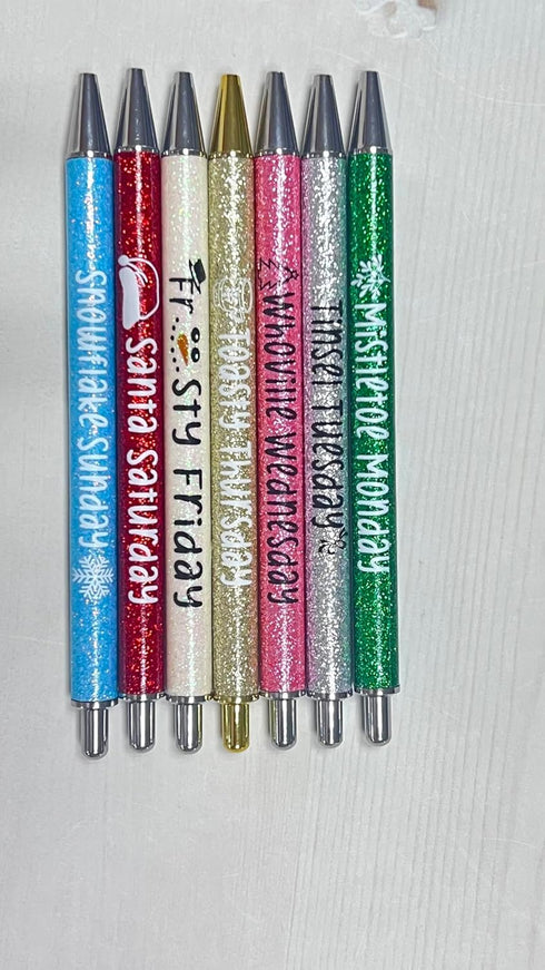 Jxueych 7Pcs Christmas Weekday Pens Glitter Pen with Funny Sayings Vibrant Fancy Ballpoint Pens Cute Gifts for Colleagues Office Supplies (Christm...