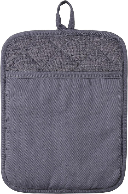 100% Cotton with Silicone Kitchen Everyday Basic Pot Holder Heat Resistant Coaster Potholder Oven Mitts with Pocket for Cooking and Baking Set of ...