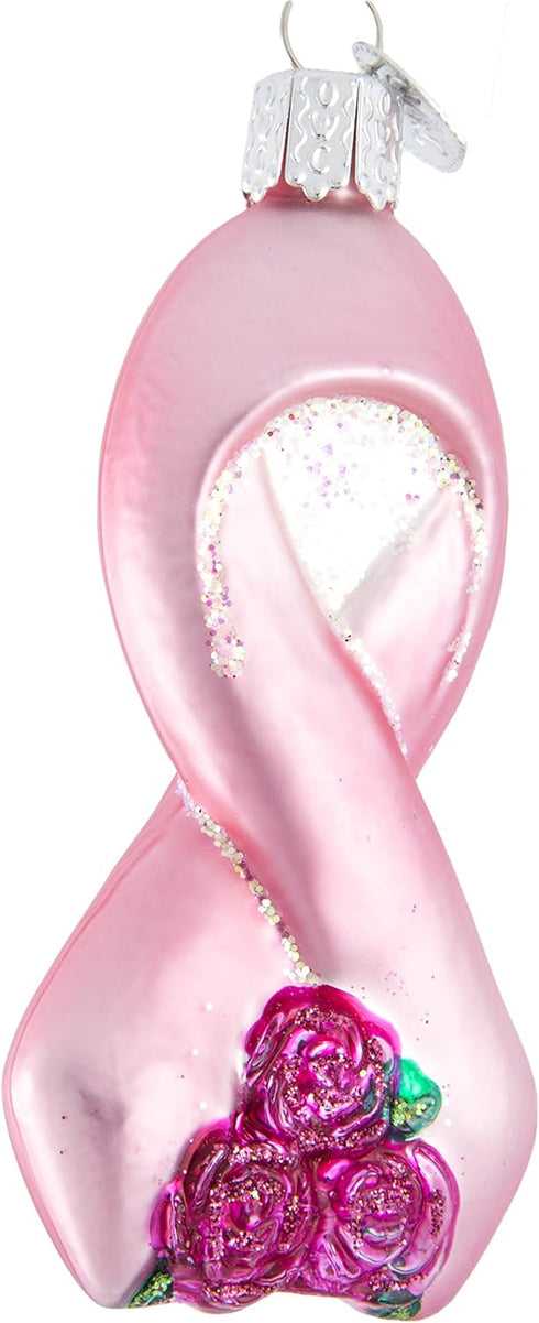 Old World Christmas Pink Ribbon with Roses Glass Blown Ornament for Christmas Tree...