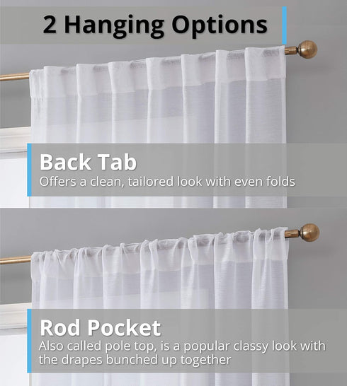 HLC.ME Lauren Semi Sheer Light Filtering Transparent Pocket Top & Back Tab Lightweight Short Window Curtains Drapery Panels Bedroom & Living Room,...