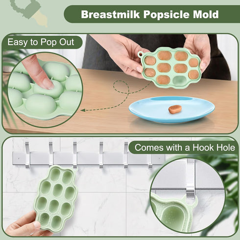 Breastmilk Popsicle Mold & Baby Fruit Feeder Pacifier with Teething Mitten, 3 Extra Nipples and Storage Bag, BPA Free, Dishwasher Safe, Ideal for ...