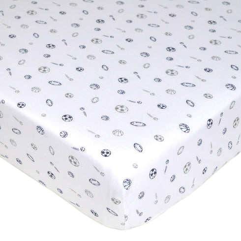 American Baby Company Fitted Crib Sheet 28" x 52", Soft Breathable Neutral 100% Cotton Jersey Sheet, Navy/Gray Sports, for Boys and Girls, Fits Cr...
