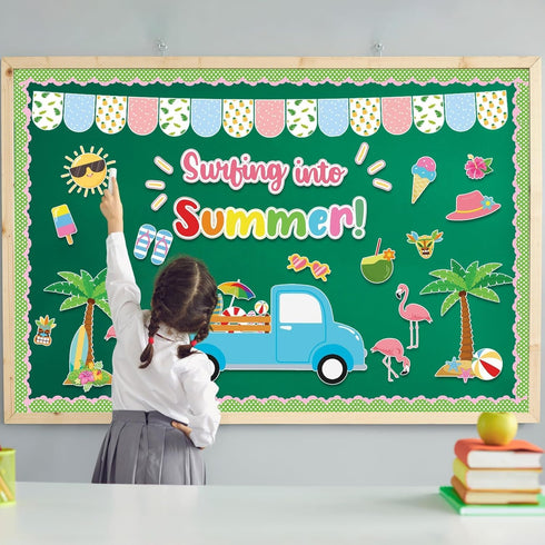 Summer Bulletin Board Decorations Summer Truck Classroom Bulletin Board Border Tropical Surfing Into Summer Paper Cutouts for Classroom Window Wal...