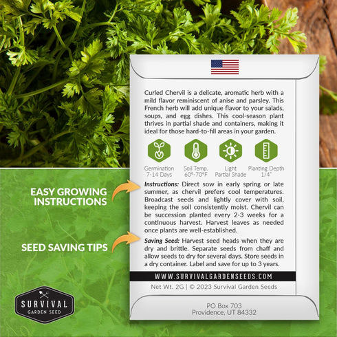 Curled Chervil Seed for Planting - 1 Herb Seed Packet with Instructions to Plant & Grow Aromatic French Herbs in Your Home Herb Garden - Non-GMO H...