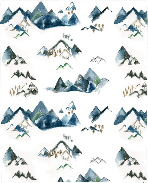 NoJo Super Soft Blue, Green, Tan & White Mountain Watercolor Fitted Mini Crib Sheet, Blue, Green, Tan, White...