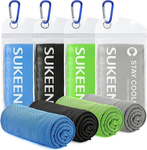 Sukeen 4Pack Cooling Towel (40"x12") for Neck and Face, Soft & Breathable Chilly Sports Towel, Quick-drying Sweat Absorbing Cooling Neck Wraps wit...