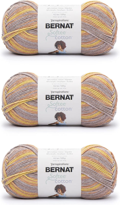 Bernat Softee Cotton Golden Haze Yarn - 3 Pack of 120g/4.25oz - Nylon - 3 DK (Light) - 254 Yards - Knitting, Crocheting & Crafts......