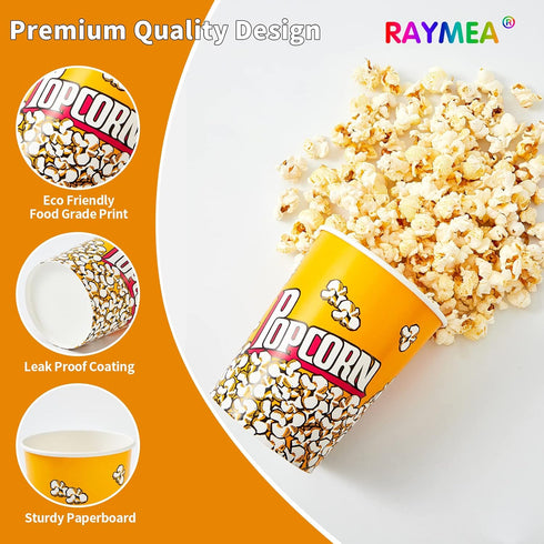 RAYMEA Popcorn Buckets Disposable 32oz Retro Style Paper Leak Proof Popcorn Containers Popcorn Bowls for Family Movie Night & Party - 10 Pac...