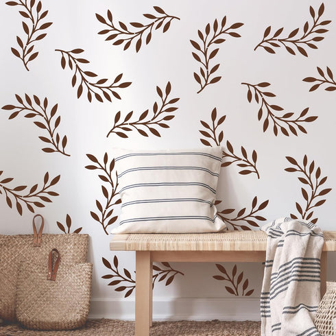 Vine Olive Branch Leaf Wall Stencils for Painting Large Pattern on Wall, Reusable Decorative Botanical Tree Leaves Template for Modern Floral Scan...