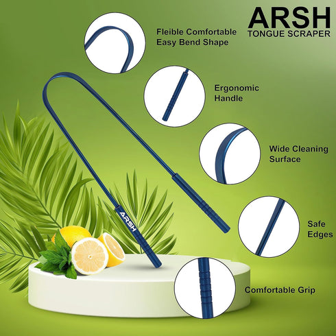 Arsh Tongue Scraper for Adults Stainless Steel Tongue Cleaner for Oral Care & Hygiene Tongue Cleaner for Men and Women Tongue Scrubber for Reduce ...