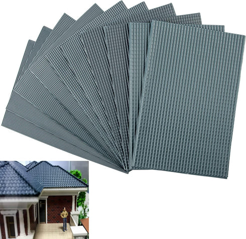 10 Pcs Miniature Roof Tiles Model Tiles for DIY Architecture Building Model Railway Fairy Garden Sand Table Scene Scenery (Gray)...
