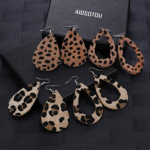 AIDSOTOU 24 Pairs Teardrop Faux Leather Earrings Set for Teens Girls Women Black and Red Animal Floral Print Leopard Print Lightweight Leather Dan...