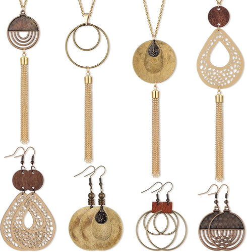 Fiada 8 Pcs Boho Necklace and Earring Sets for Women Girls Acrylic Resin Rattan Earrings Necklace Jewelry for Beach Party...