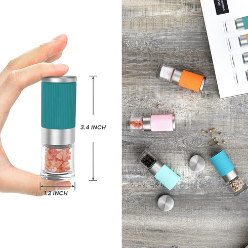 VEVOK CHEF Small Salt and Pepper Grinder 4Pcs Portable Mini Glass Salt Spices Grinder Ceramic Salt Black Pepper Shakers Tiny Pepper Mill Salt Grin...