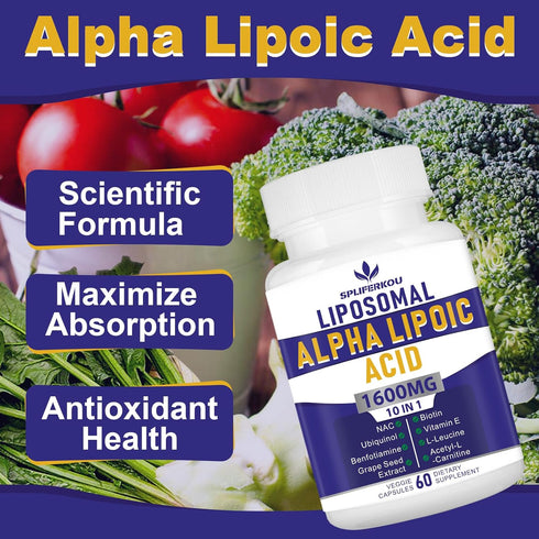 Liposomal Alpha Lipoic Acid 1600mg per Serving, ALA Supplement for Antioxidant Health,Energy and Metabolism-Gluten Free & GMO 60 Capsules...