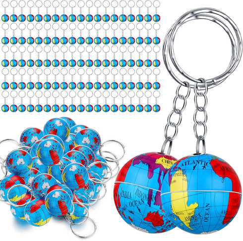 Junkin 80 Pcs Earth Day Globe Keychains Kids Earth Keyrings Planet Key Chains with Globe for Keys Birthday Party Favors Children (World Map)...