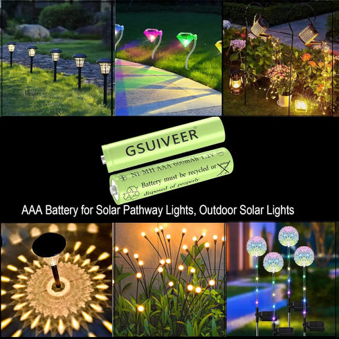 AAA Rechargeable Solar Light Batteries NiMh 1.2V 600mAh for Outdoor Garden Solar Lights, Battery String Lights Pre Charged(12 Pack)...