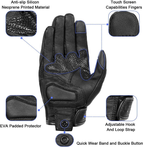 Updated Men’s Goat Skin Leather Motorcycle Gloves Touchscreen Knuckle Protector Motorcross Racing Gloves (Updated,Non-Perforated, XL)...