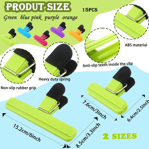 15 Pcs Bag Clip Set Includes 5 Pcs Large Chip Bag Clips and 10 Pcs Small Snack Sealing Clip for Kids Adults Food Storage Kitchen Snacks Home Offic...