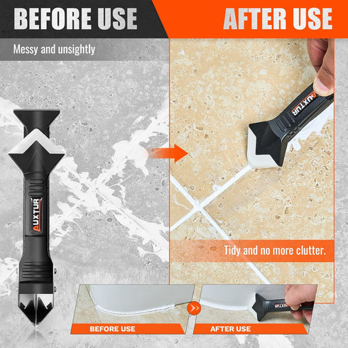 Silicone Caulking Tool, 3 in 1 Caulking Finishing Tool Kit(Stainless Steelhead), Scraper Tool, Grout Removal Tool, Caulk Remover for Bathroom, Kit...